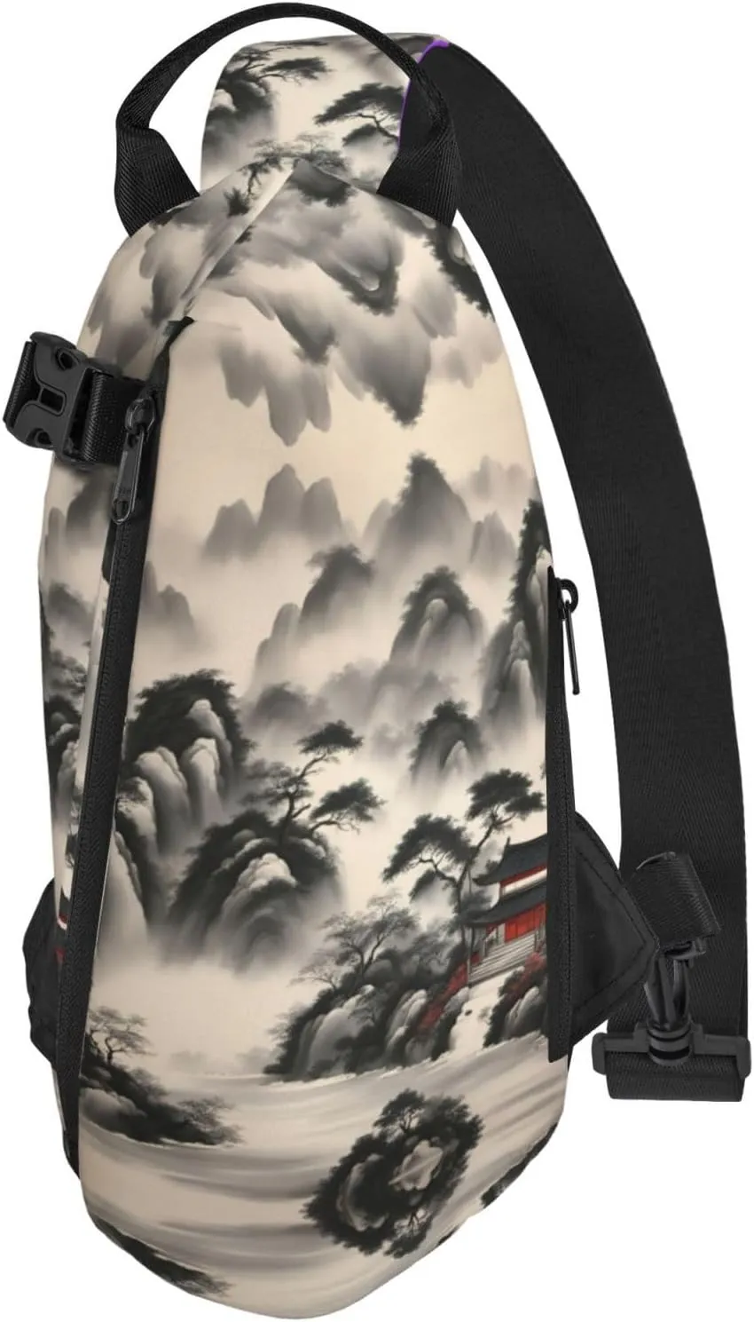 Landscape Painting Print Crossbody Backpack Casual Adjustable Bag Multifunctional Sling Backpack