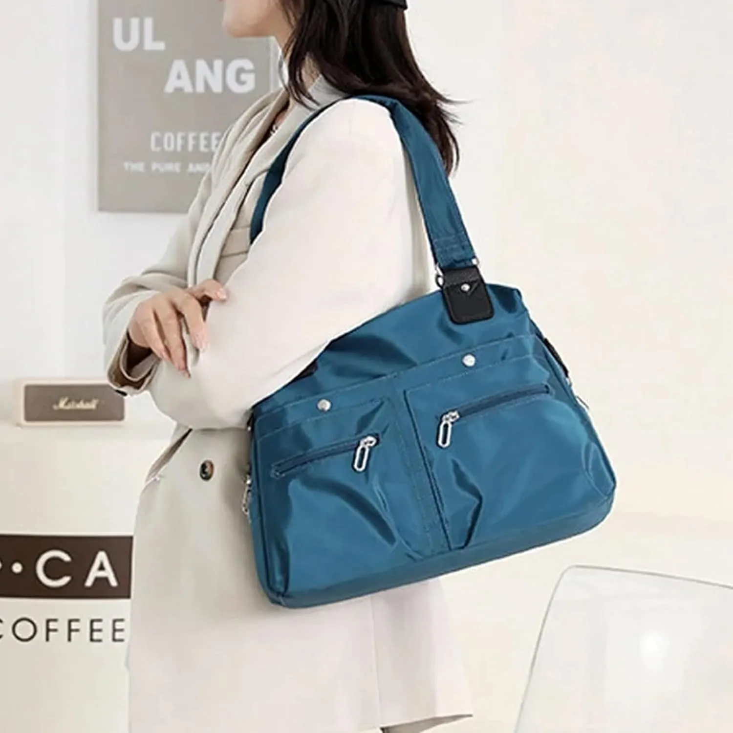 LangRents Large Capacity Waterproof Multi Pocket Shoulder Bag,Nylon Waterproof Tote Bag,Crossbody Travel Messenger Bag
