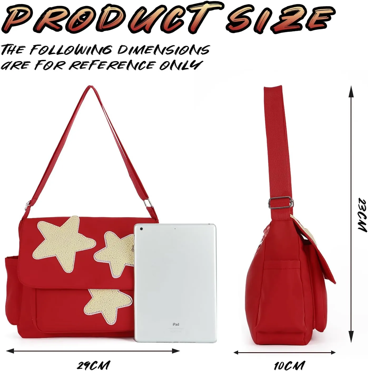 Lanpet Aesthetic Messenger Bag, Y2K Star Canvas Shoulder Bag,Cute Tote Bags,Nylon Casual Crossbody Bags for Women,Black