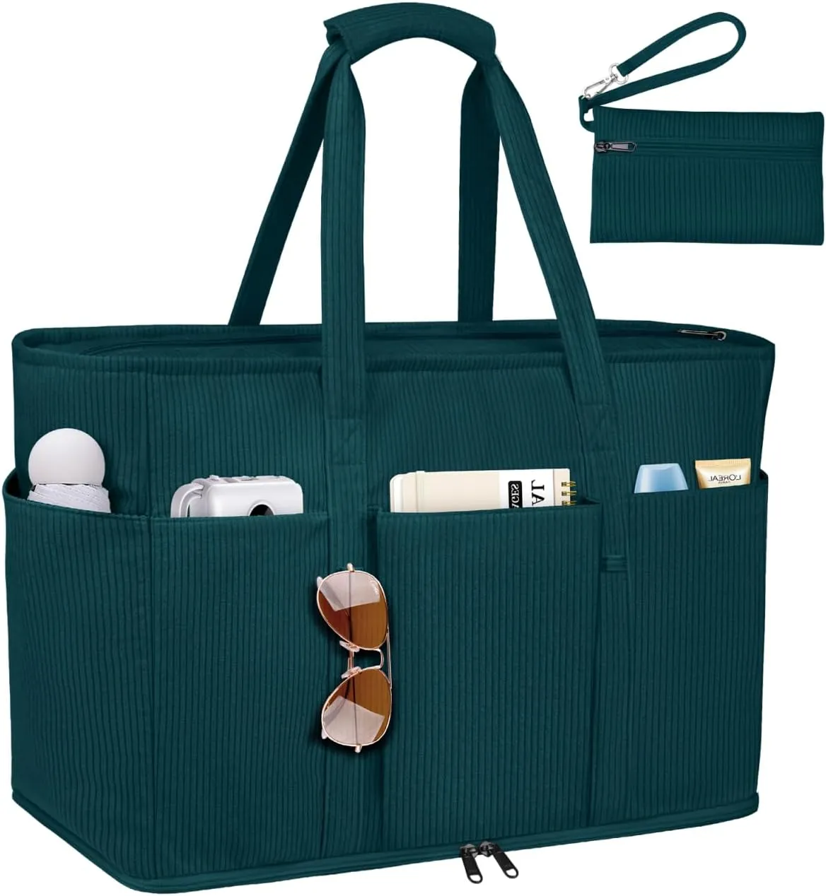 Large Beach Bag with Zipper, 12 Pockets Waterproof Sandproof Pool Bag Womens Mesh Beach Tote Bag for Travel Vacation