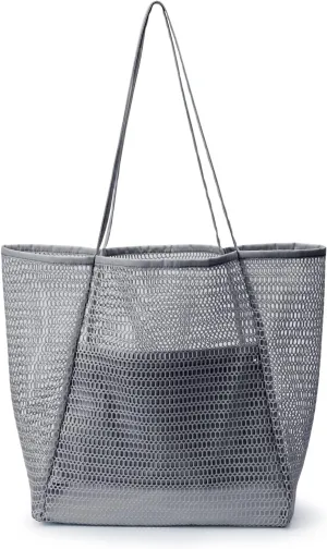 Large Capacity Mesh Beach Tote Bag,Women Casual Shoulder Handbag