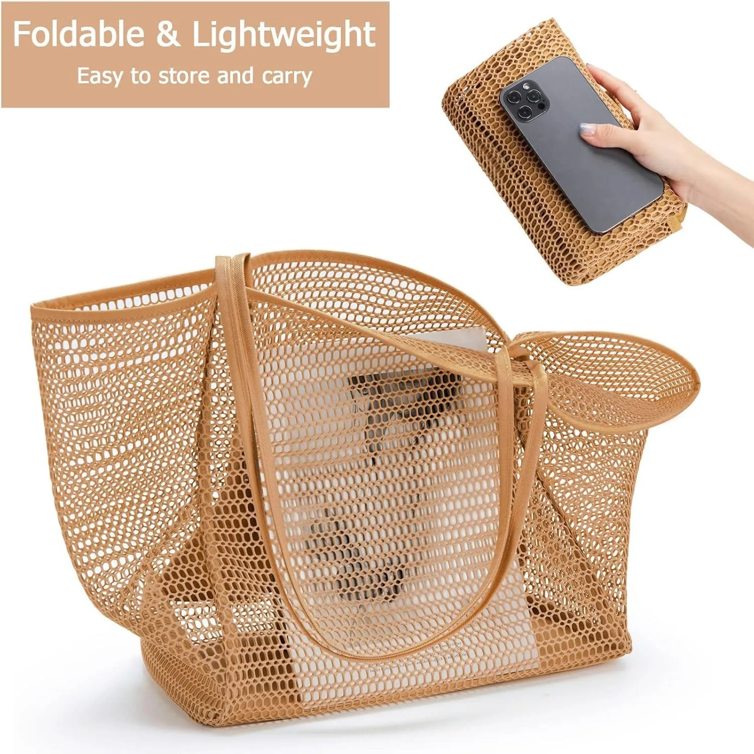 Large Capacity Mesh Beach Tote Bag,Women Casual Shoulder Handbag