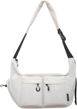 Large capacity messenger canvas bag, large capacity crossbody bag, unisex solid color casual waterproof handbag