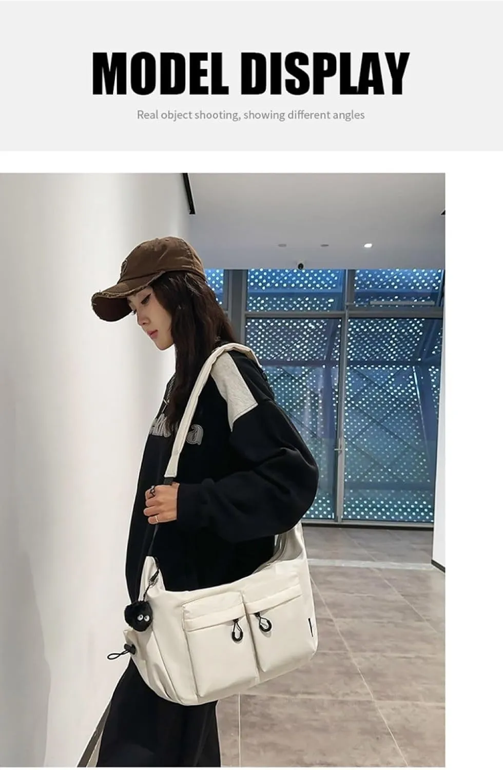 Large capacity messenger canvas bag, large capacity crossbody bag, unisex solid color casual waterproof handbag