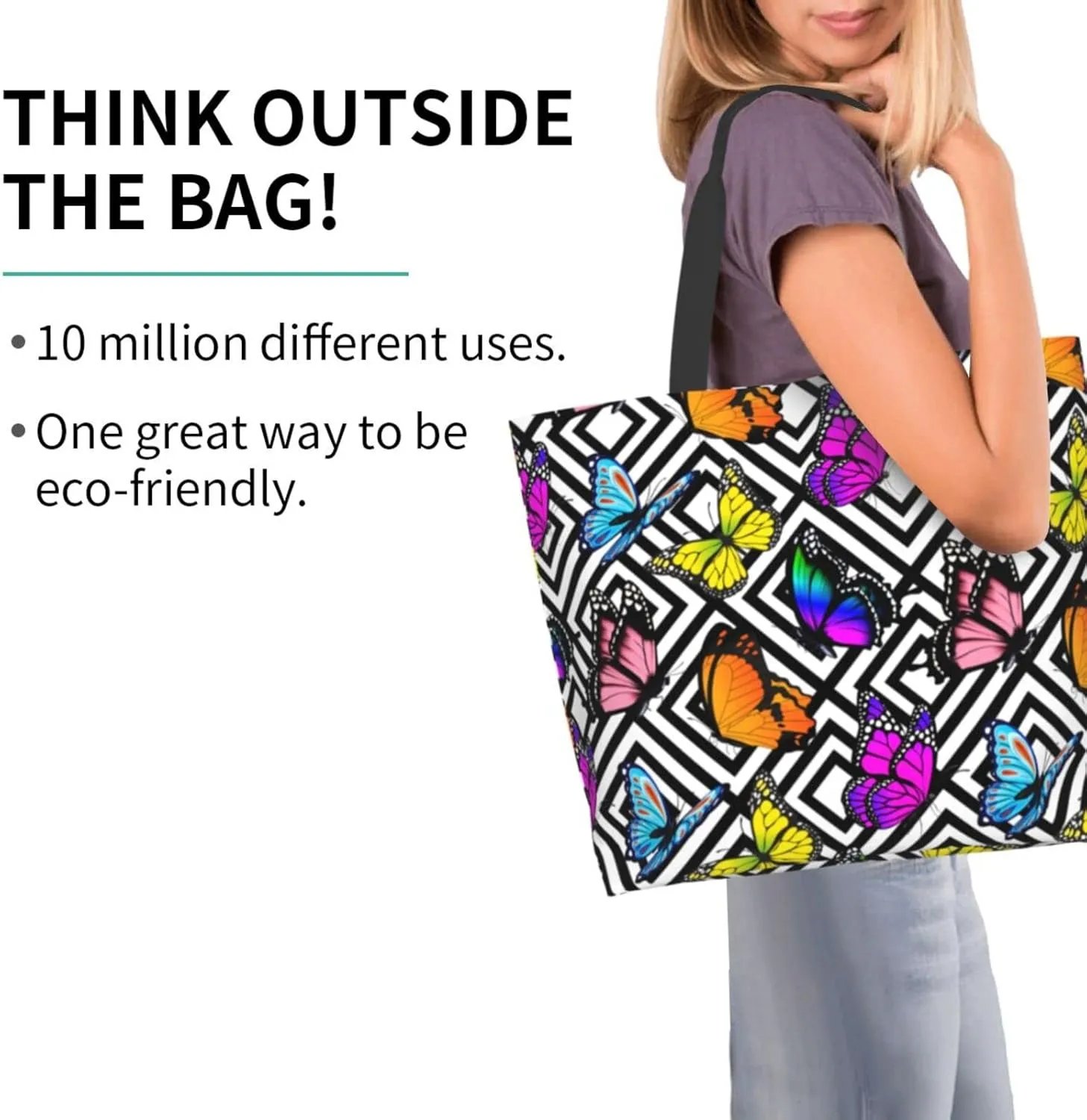 Large Capacity Reusable Canvas Shoulder Bag   Both Sides Bucket Hat Casual Tote Handbag