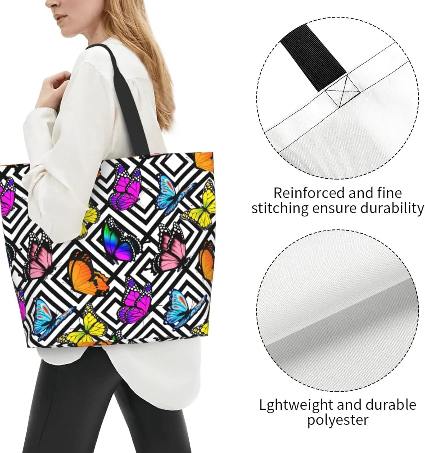 Large Capacity Reusable Canvas Shoulder Bag   Both Sides Bucket Hat Casual Tote Handbag