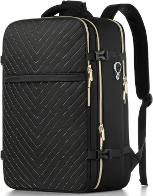 Large Carry On Travel Backpack - Flight Approved Waterproof Luggage Suitcase Backpacks Personal Item Size for Women Men Fit 17 Inch Laptop College Overnight Bag Anti-Theft Weekender Daypack Black Gold