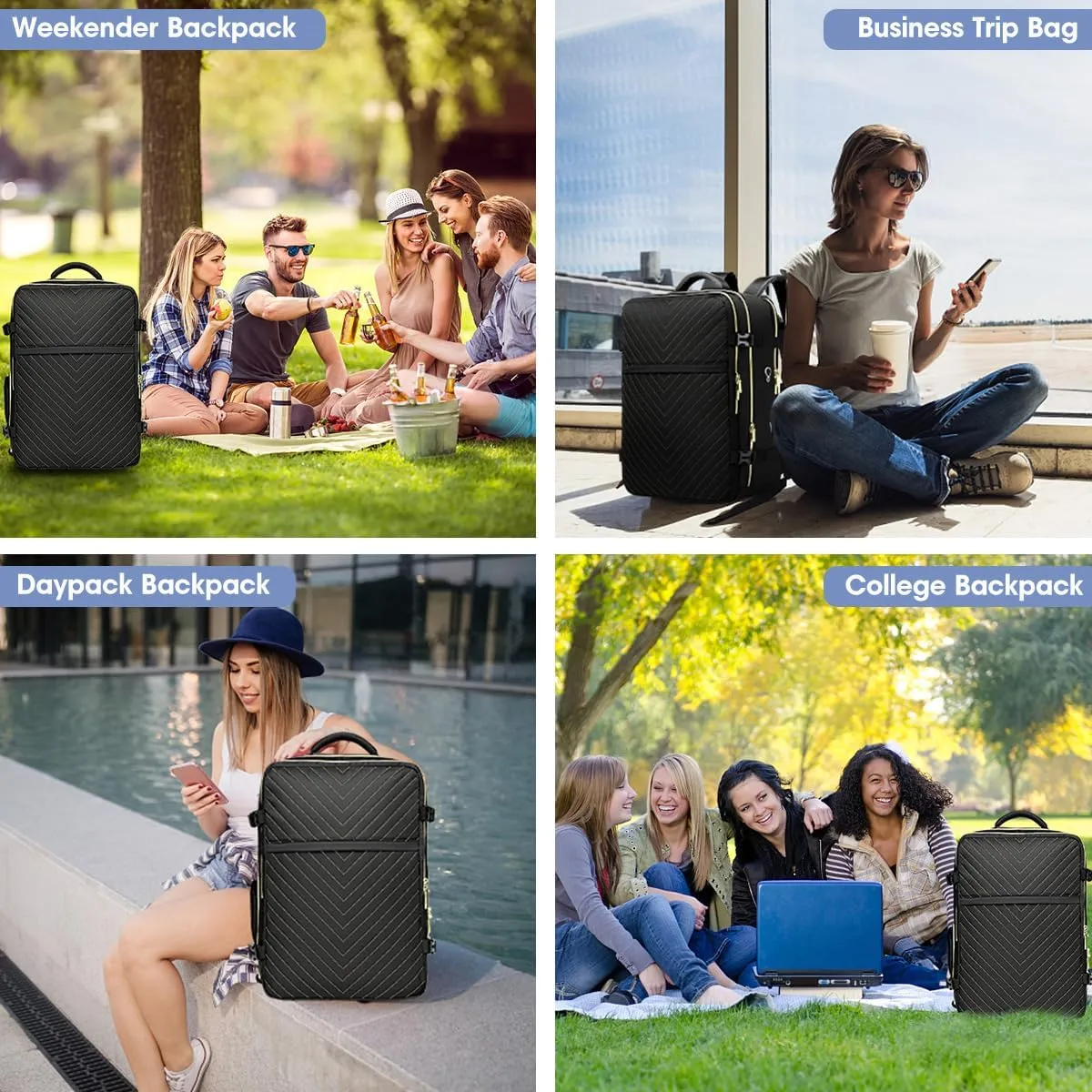 Large Carry On Travel Backpack - Flight Approved Waterproof Luggage Suitcase Backpacks Personal Item Size for Women Men Fit 17 Inch Laptop College Overnight Bag Anti-Theft Weekender Daypack Black Gold