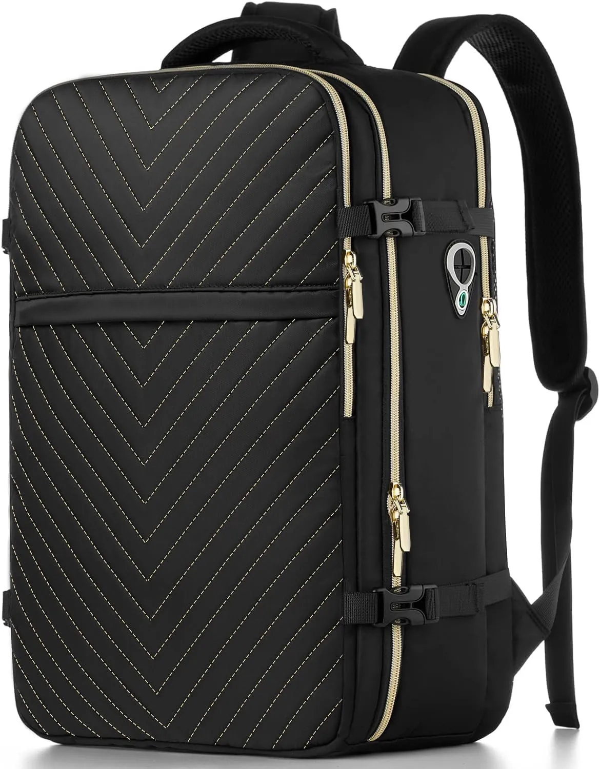 Large Carry On Travel Backpack - Flight Approved Waterproof Luggage Suitcase Backpacks Personal Item Size for Women Men Fit 17 Inch Laptop College Overnight Bag Anti-Theft Weekender Daypack Black Gold