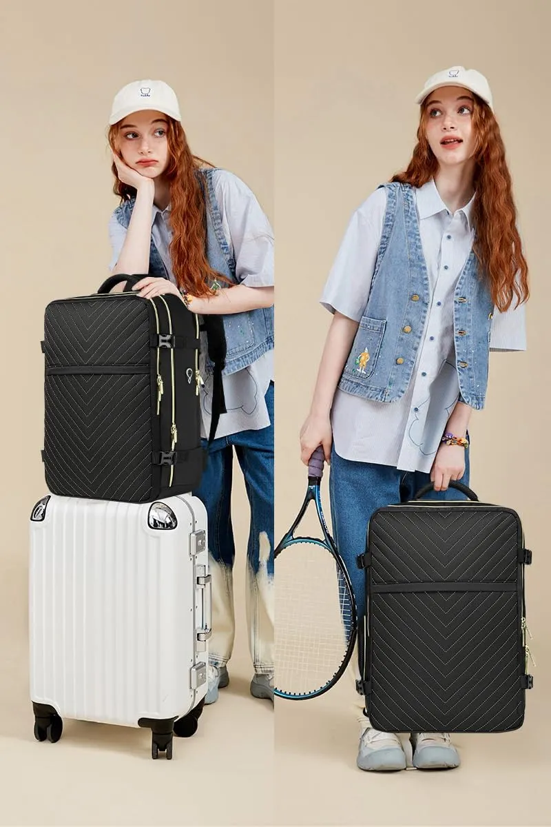 Large Carry On Travel Backpack - Flight Approved Waterproof Luggage Suitcase Backpacks Personal Item Size for Women Men Fit 17 Inch Laptop College Overnight Bag Anti-Theft Weekender Daypack Black Gold