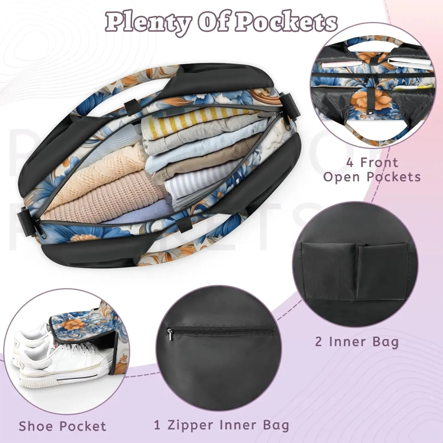 Large Flower Marble Gym Bag Yoga Mat Tote for Women with Shoes Compartment Lightweight Duffle Travel Carrier Wet Dry Storage Pockets Adjustable Pilates Mats Shoulder Bags for Sport Swim