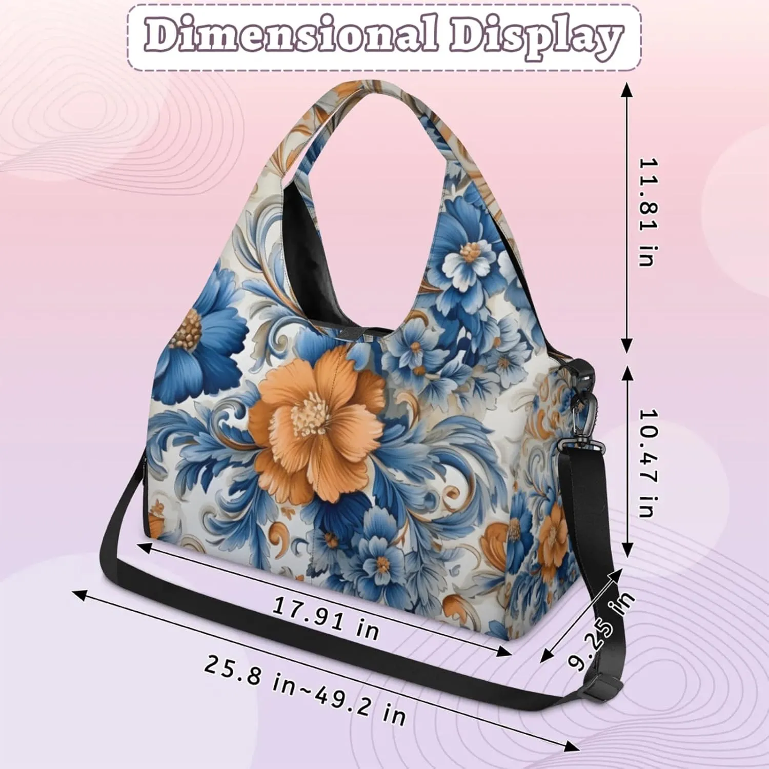 Large Flower Marble Gym Bag Yoga Mat Tote for Women with Shoes Compartment Lightweight Duffle Travel Carrier Wet Dry Storage Pockets Adjustable Pilates Mats Shoulder Bags for Sport Swim
