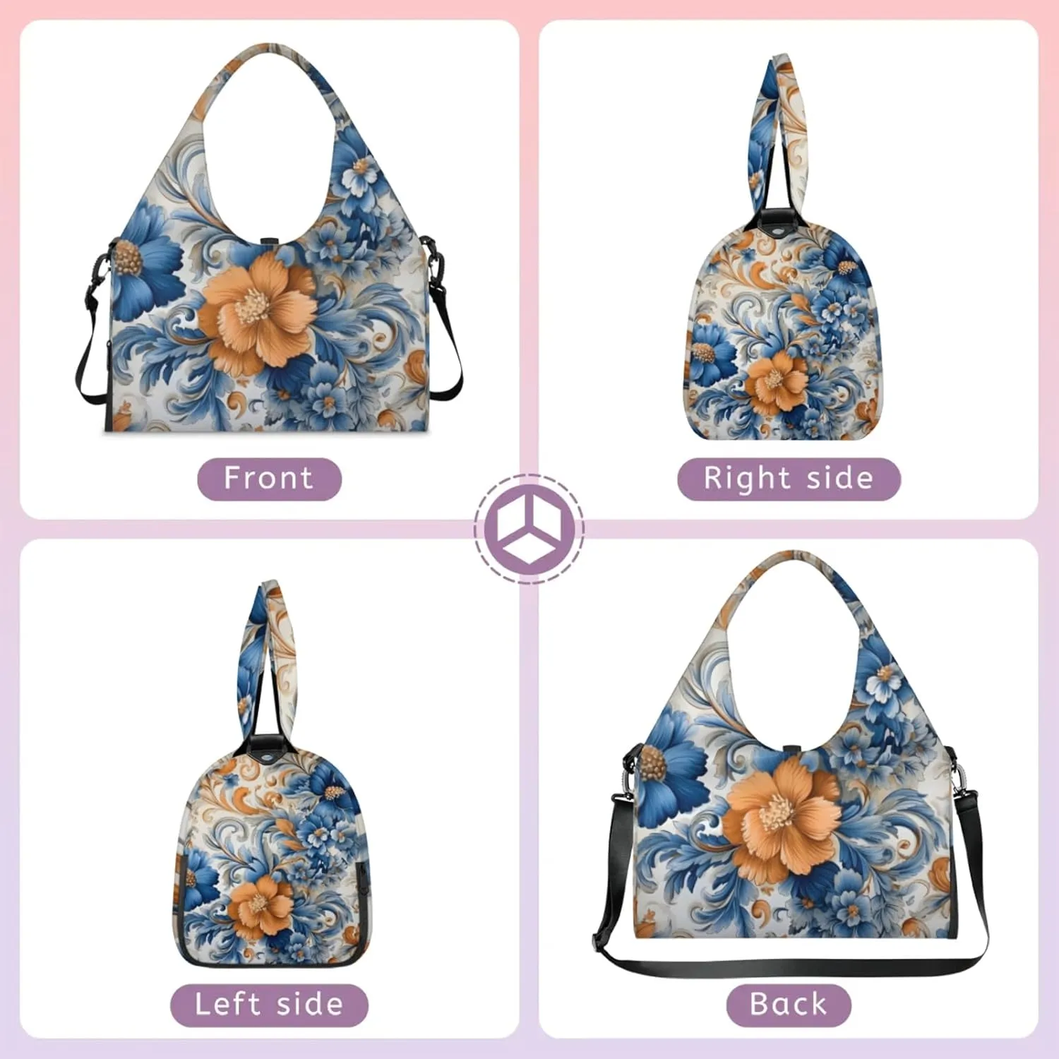 Large Flower Marble Gym Bag Yoga Mat Tote for Women with Shoes Compartment Lightweight Duffle Travel Carrier Wet Dry Storage Pockets Adjustable Pilates Mats Shoulder Bags for Sport Swim