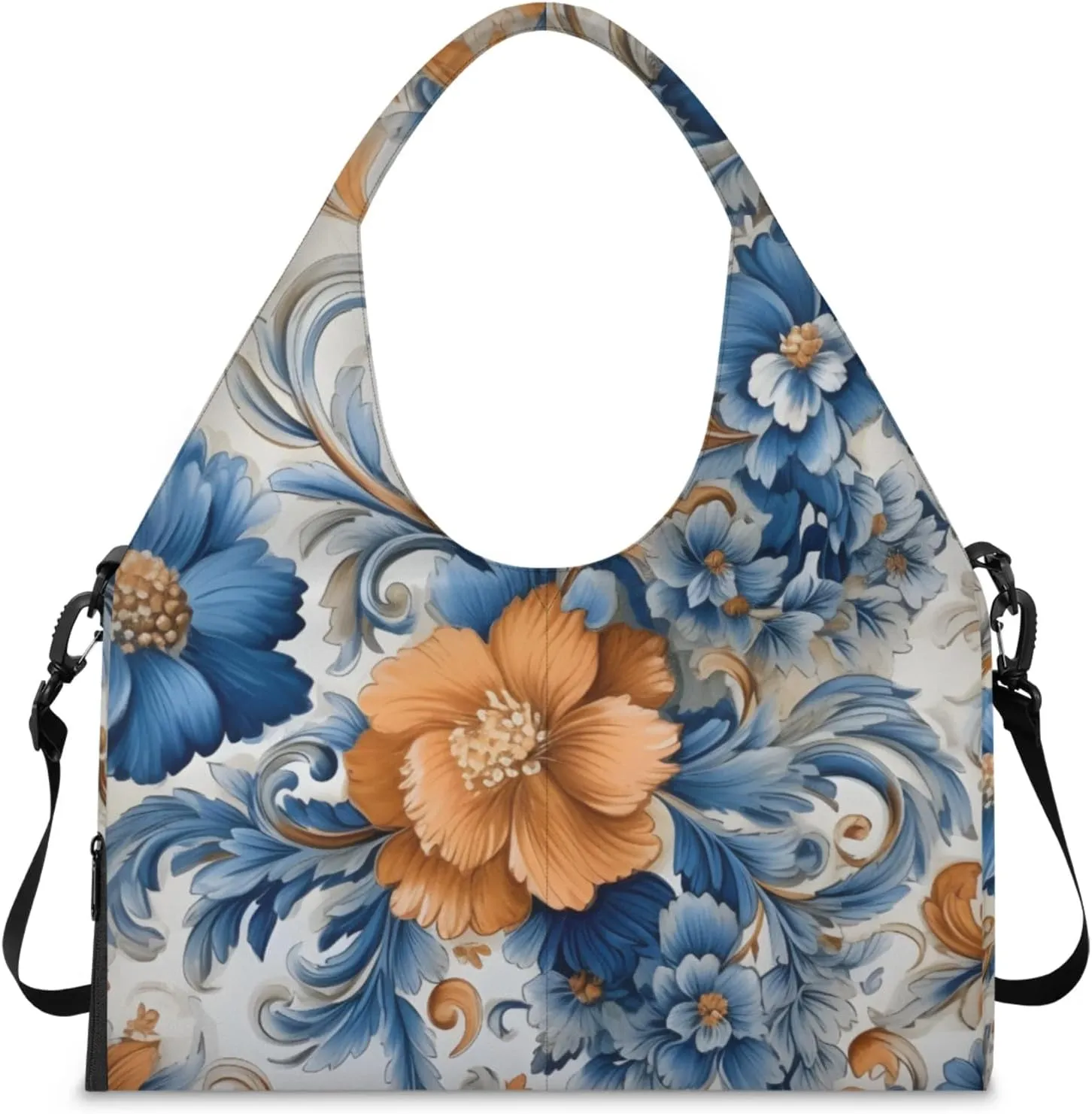 Large Flower Marble Gym Bag Yoga Mat Tote for Women with Shoes Compartment Lightweight Duffle Travel Carrier Wet Dry Storage Pockets Adjustable Pilates Mats Shoulder Bags for Sport Swim