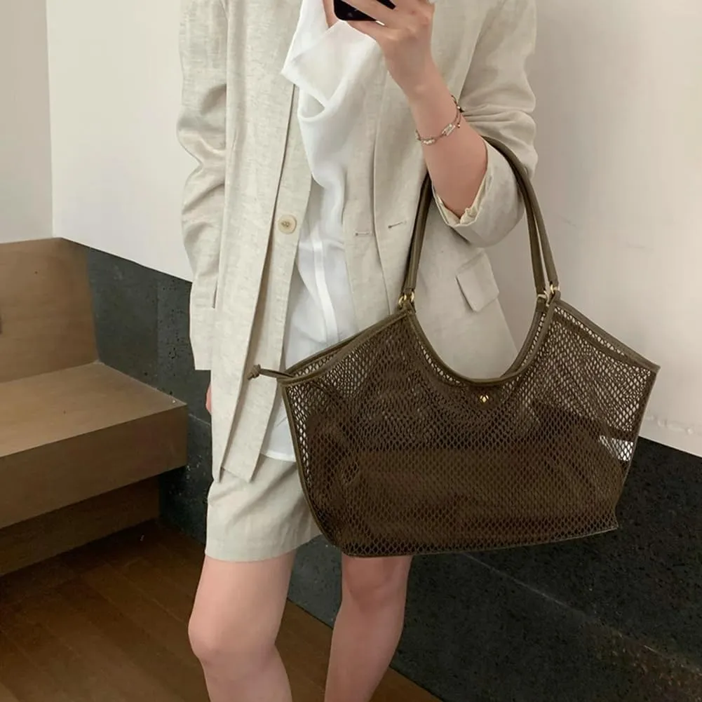 Large Mesh Beach Tote Womens Shoulder Handbag with Soft Inner Bag