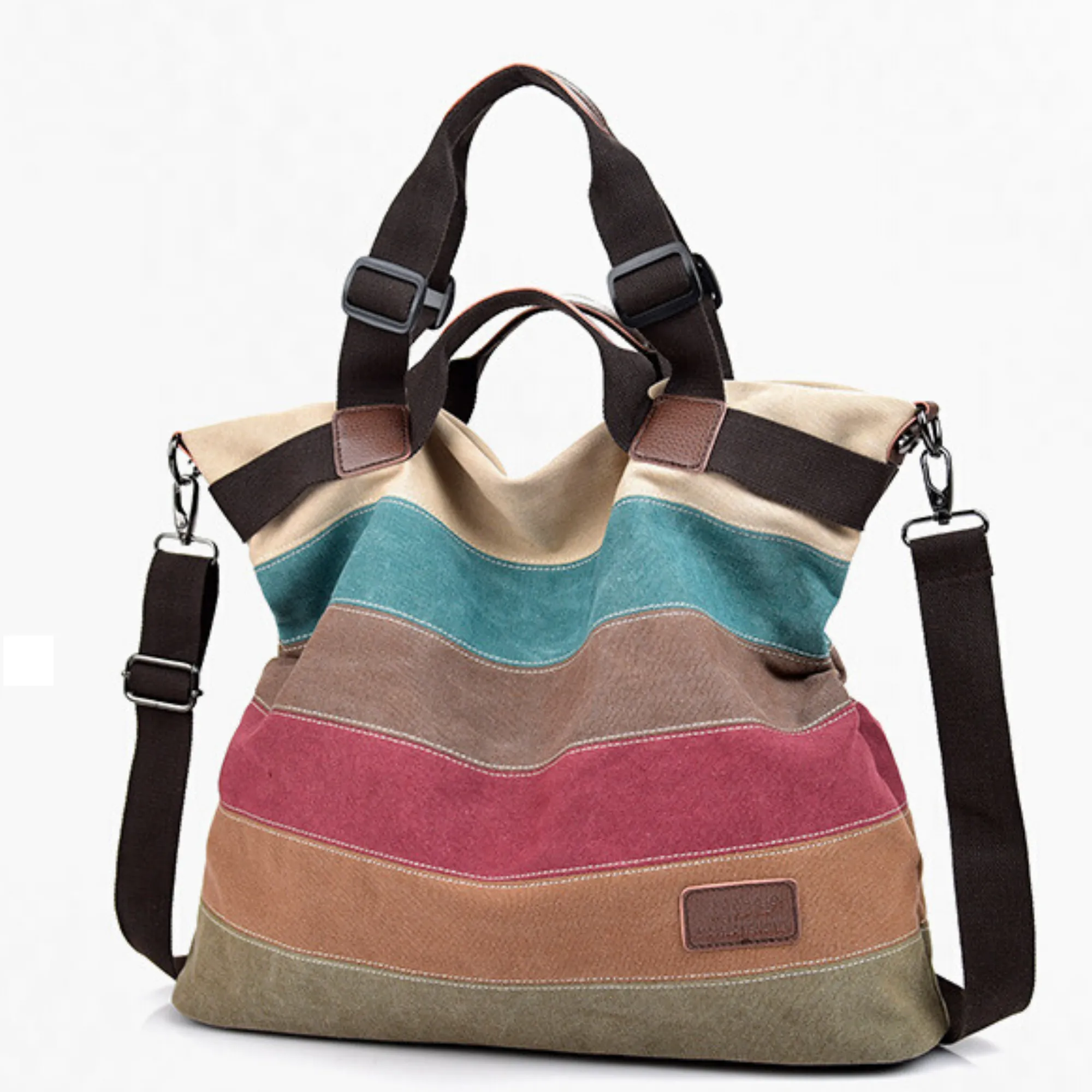 Large Retro-Coloured Oxford Shoulder Tote | Cross Body Satchel Handbag