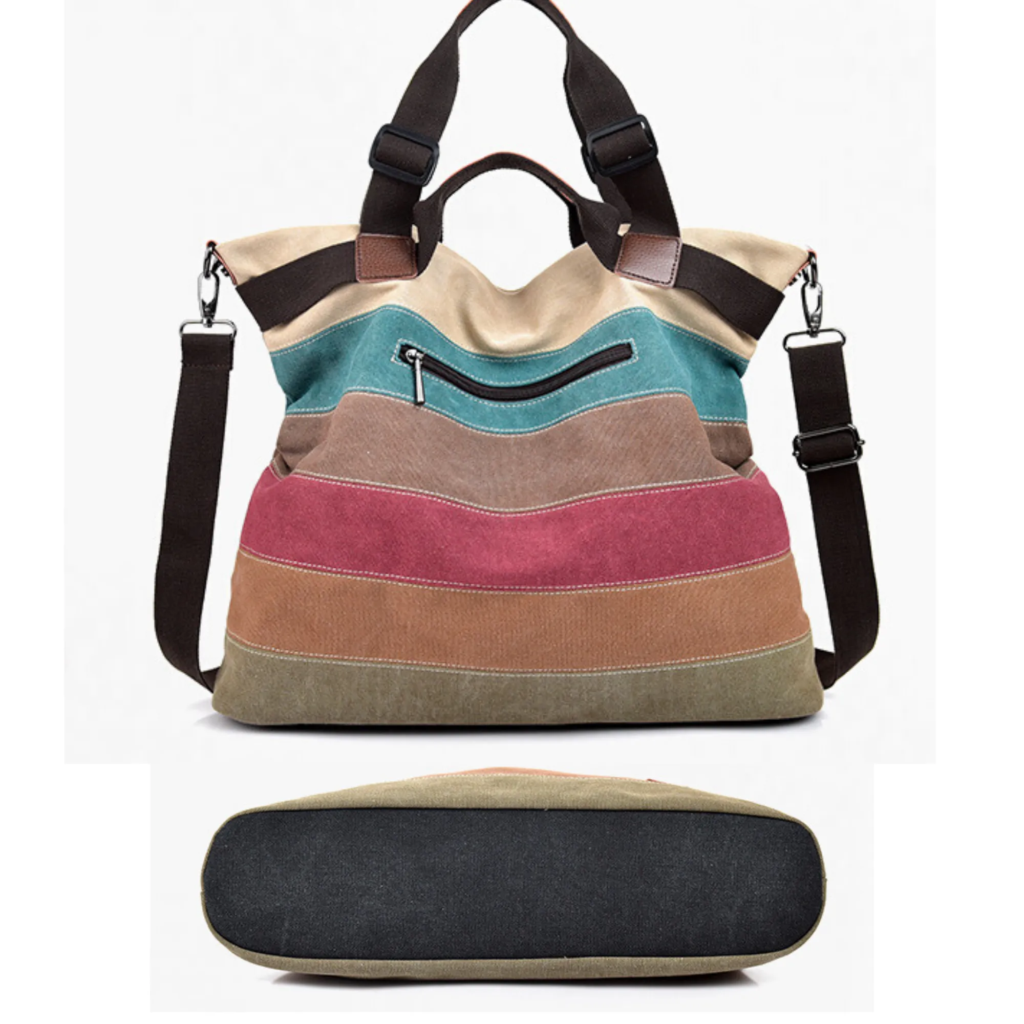 Large Retro-Coloured Oxford Shoulder Tote | Cross Body Satchel Handbag