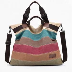 Large Retro-Coloured Oxford Shoulder Tote | Cross Body Satchel Handbag
