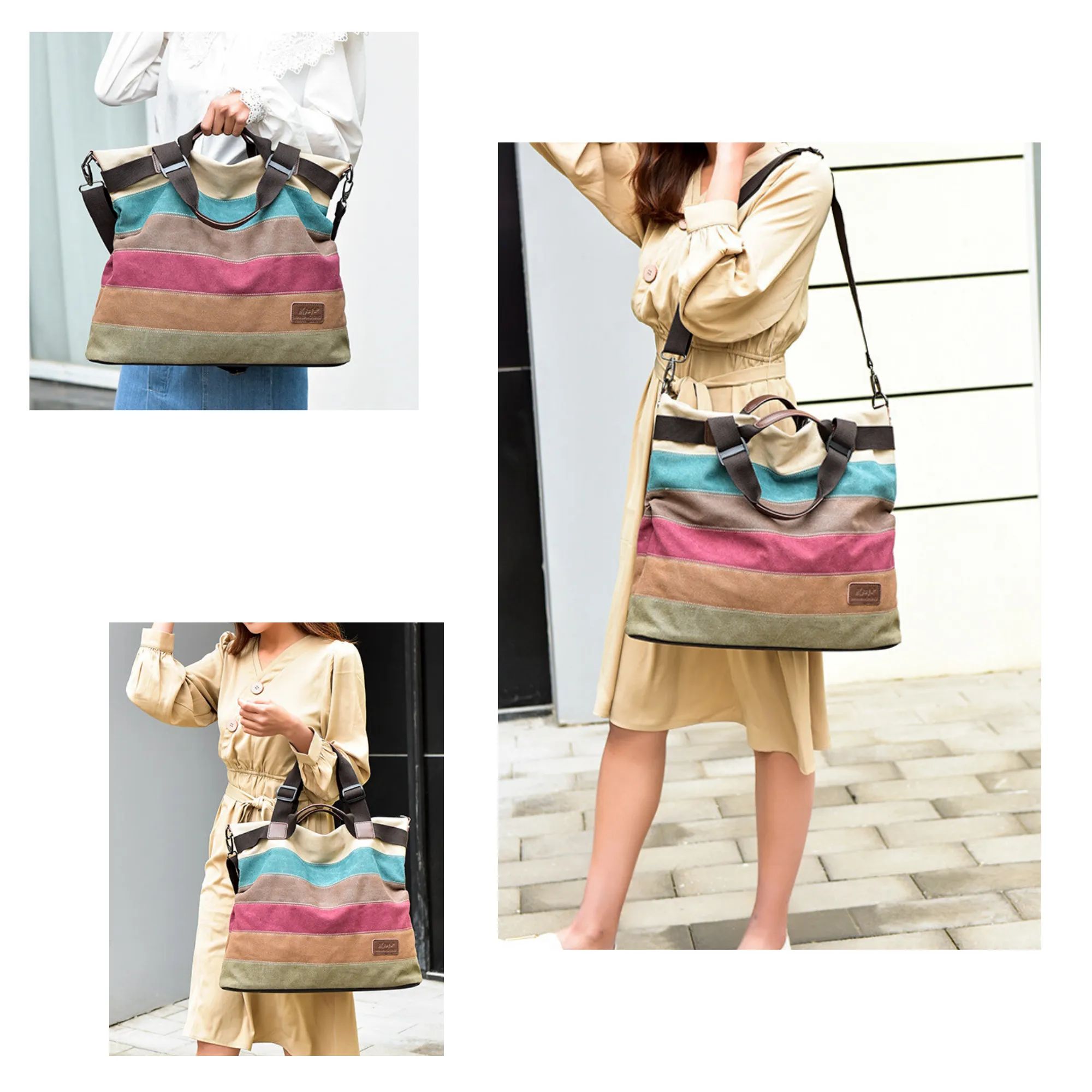 Large Retro-Coloured Oxford Shoulder Tote | Cross Body Satchel Handbag