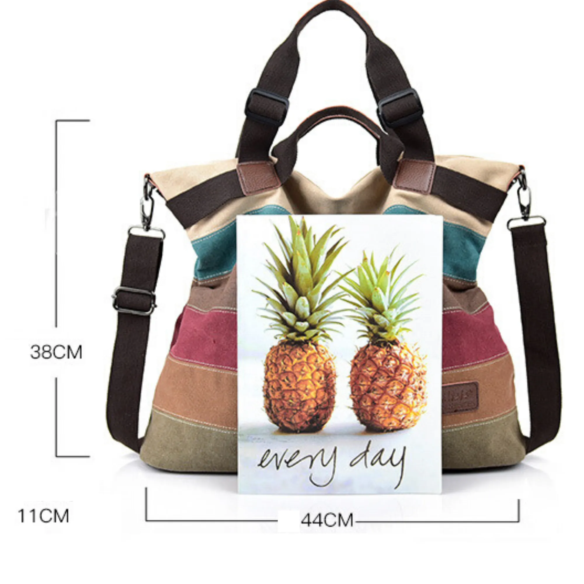 Large Retro-Coloured Oxford Shoulder Tote | Cross Body Satchel Handbag