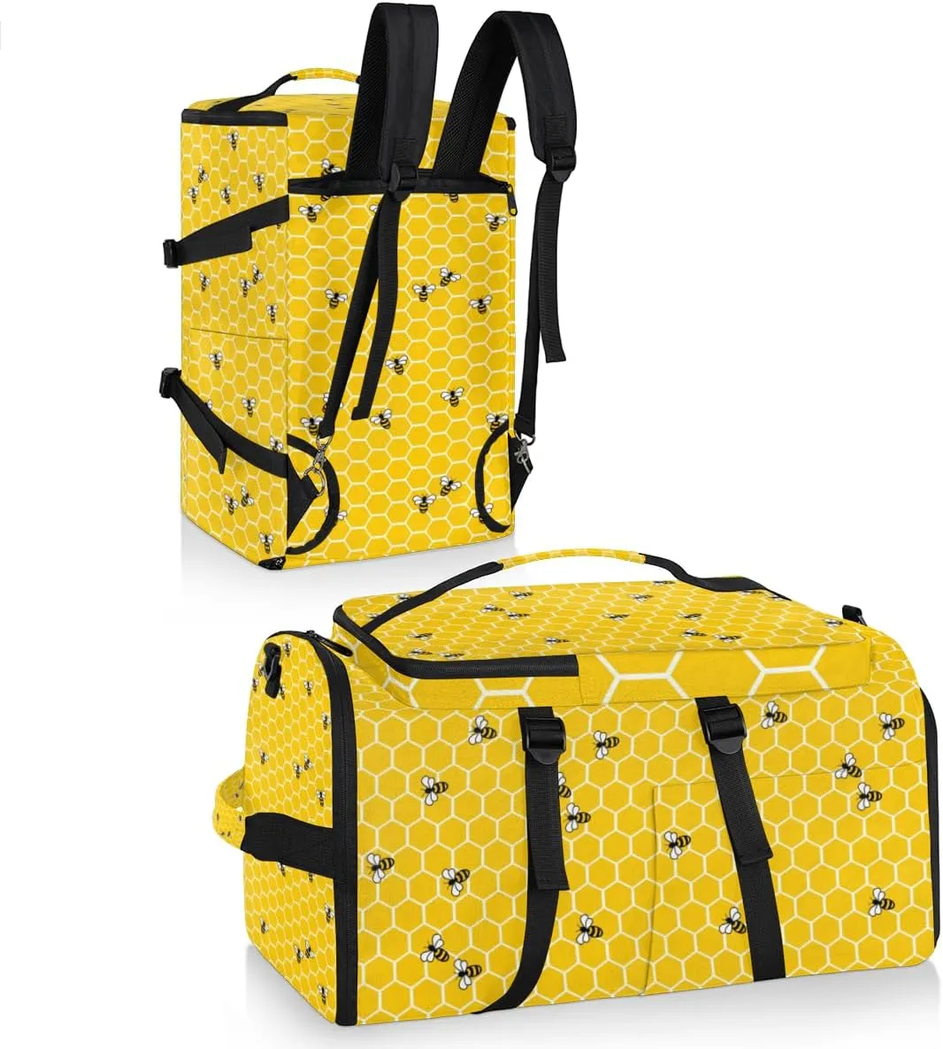 Large Sports Gym Bag With Shoe & Laptop Compartment 47L Waterproof Travel Duffel Bags for Men Women Cute Bee Luggage Backpack Duffle Bag