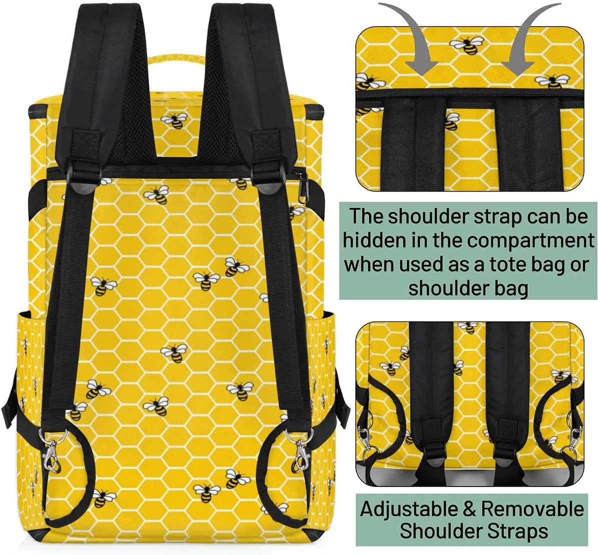Large Sports Gym Bag With Shoe & Laptop Compartment 47L Waterproof Travel Duffel Bags for Men Women Cute Bee Luggage Backpack Duffle Bag