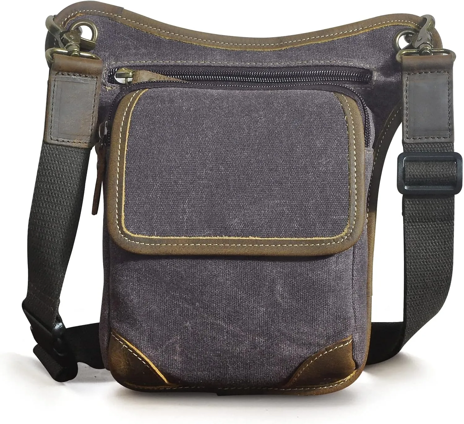 Le'aokuu Mens Canvas And Genuine Leather Waterproof Motorcycle Waist Pack Messenger Shoulder Drop Leg Bag 211-1 (Grey)