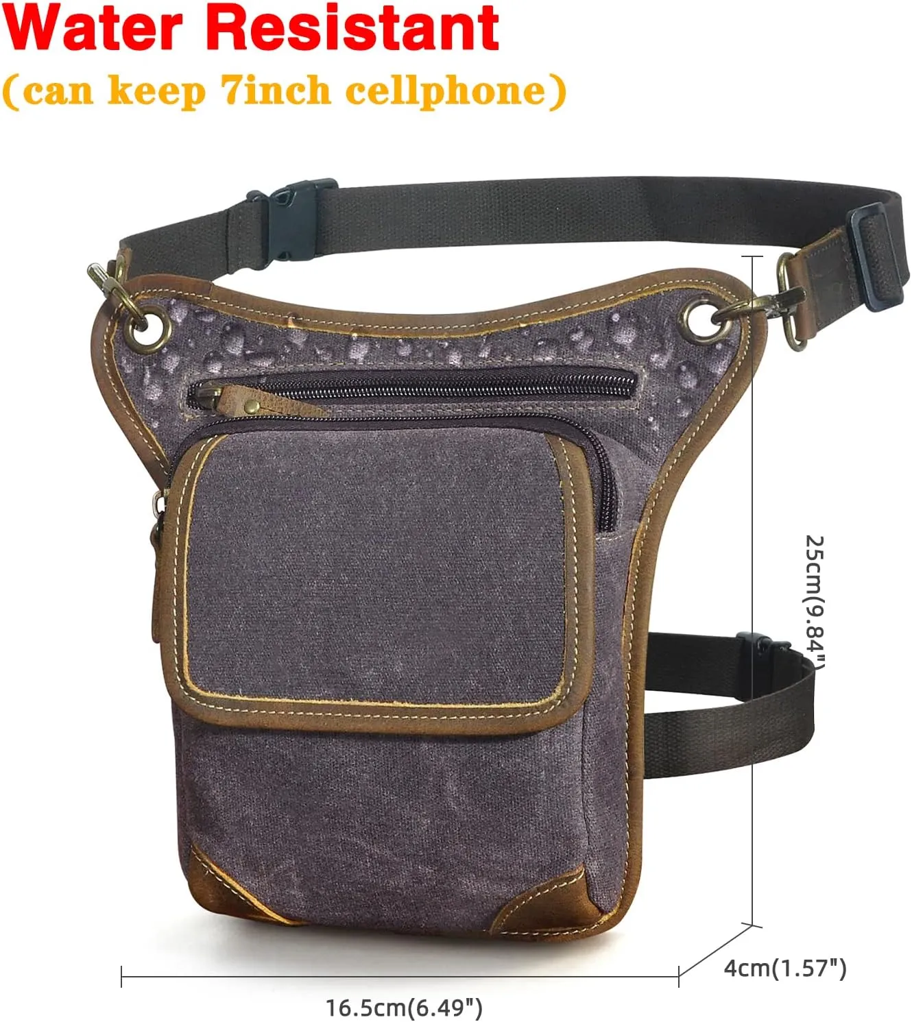 Le'aokuu Mens Canvas And Genuine Leather Waterproof Motorcycle Waist Pack Messenger Shoulder Drop Leg Bag 211-1 (Grey)