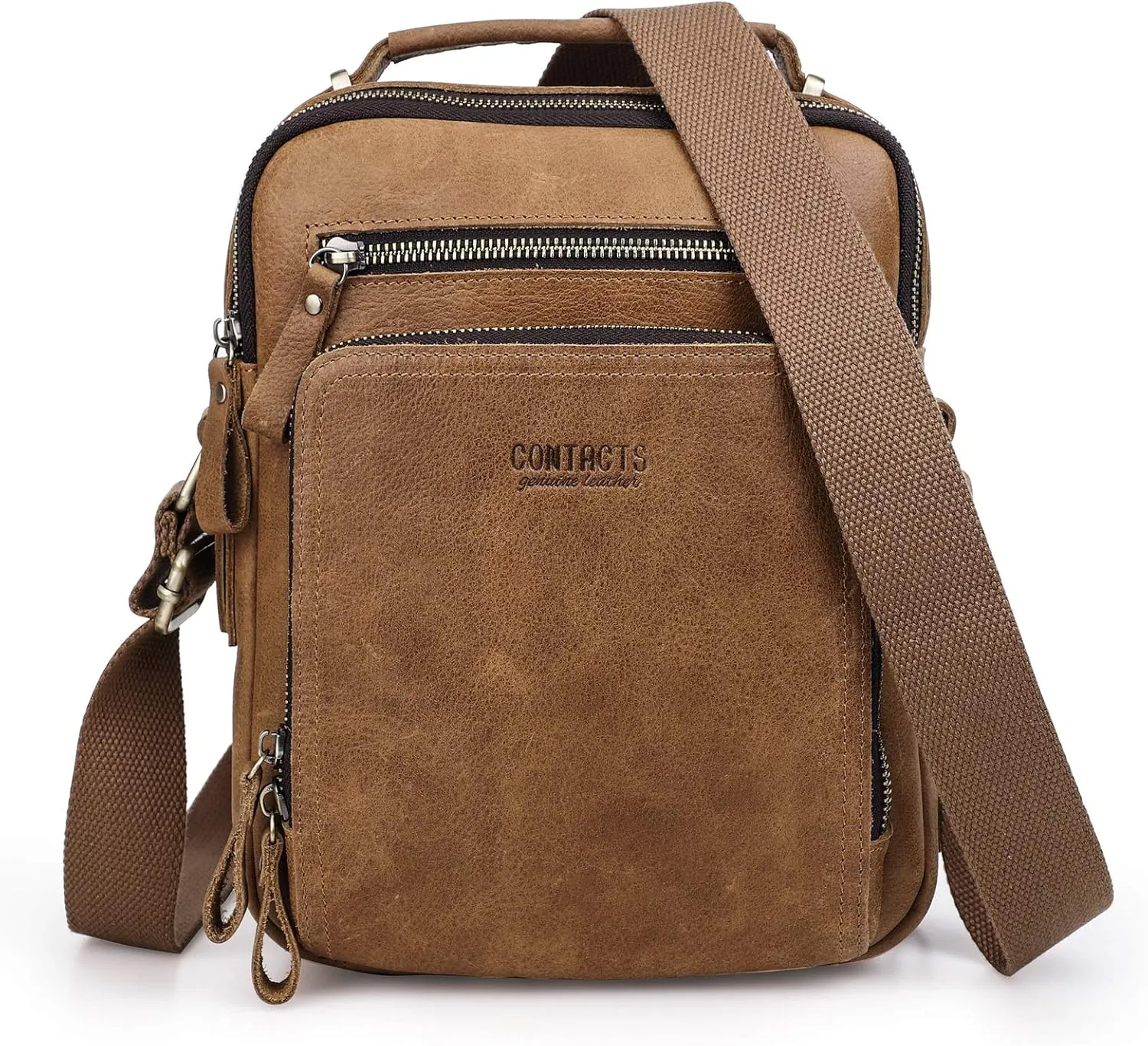 Leather Messenger Bag for Men, Messenger Bag,Genuine Leather Crossbody Bag Shoulder 9.7" iPad Bag College School Travel Handbag