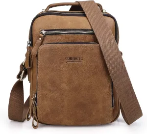 Leather Messenger Bag for Men, Messenger Bag,Genuine Leather Crossbody Bag Shoulder 9.7" iPad Bag College School Travel Handbag