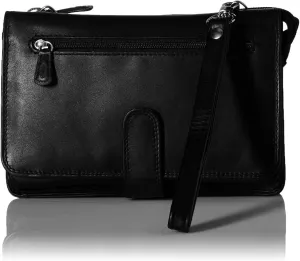 Leather womens Deluxe Clutch W/ Detachable Strap Messenger Bag, Black, One Size US