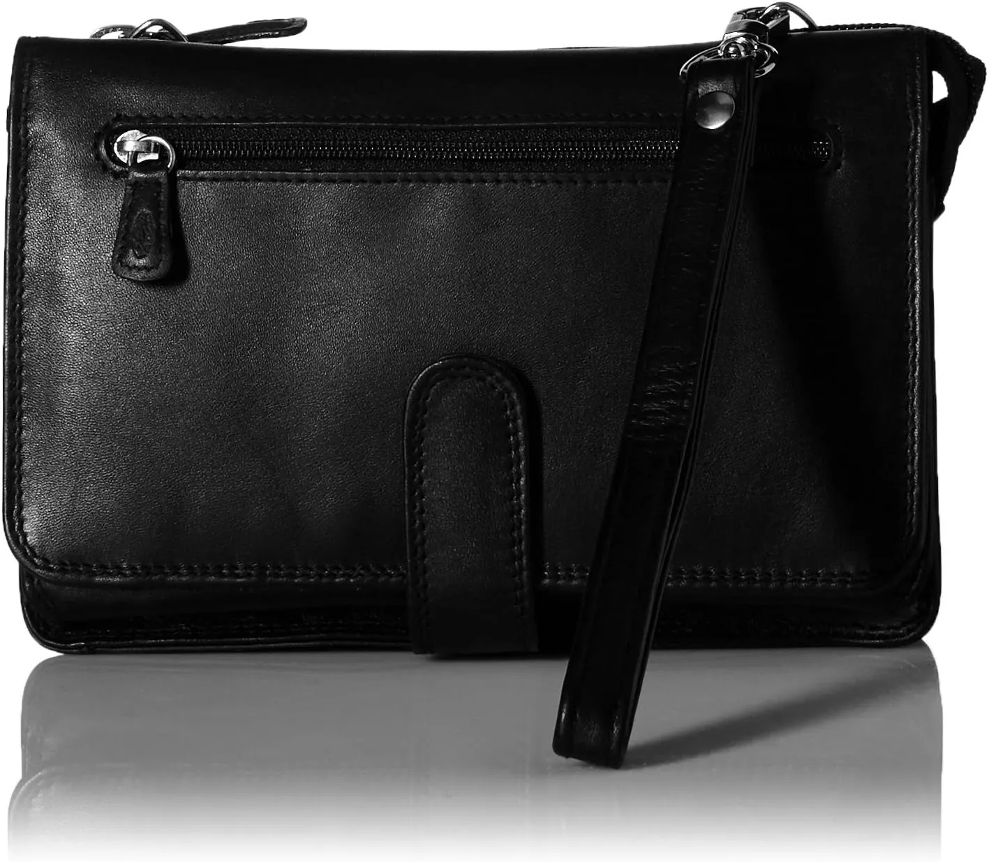 Leather womens Deluxe Clutch W/ Detachable Strap Messenger Bag, Black, One Size US
