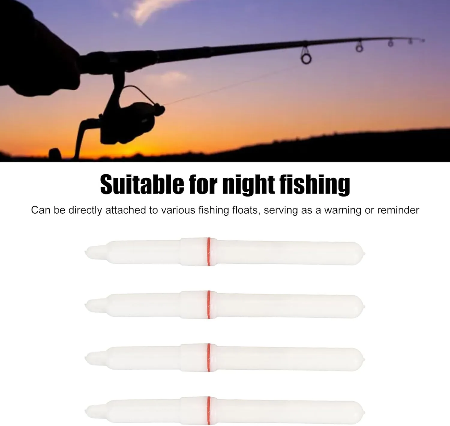 Led Light Up Float Sticks, 4PCS Fishing Glow Sticks Rod Tip Glow Sticks Dark Glow Fishing Stick ABS LED Float Rod Tip Luminous Light Sticks with Battery for Dark Night Fishing