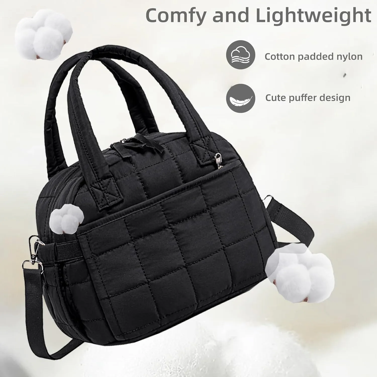 LEDAOU Lunch Box for Women Lunch bag Quilted Puffer Lunch Box with Adjustable Strap Insulated Reusable LunchBox for Work School Picnic Travel