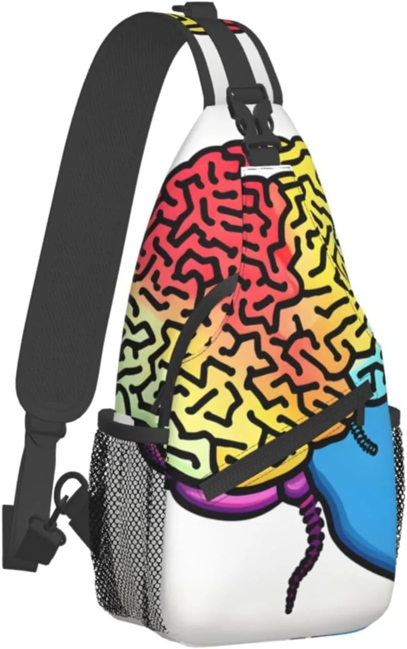 Left and Right Brain Print Sling Backpack, Sling Bag, Crossbody Chest Bag Daypack, for Hiking Travel