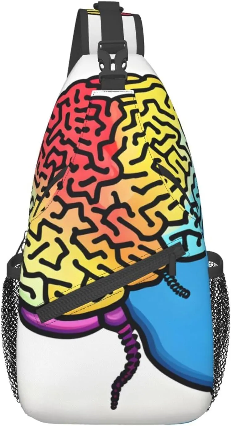 Left and Right Brain Print Sling Backpack, Sling Bag, Crossbody Chest Bag Daypack, for Hiking Travel