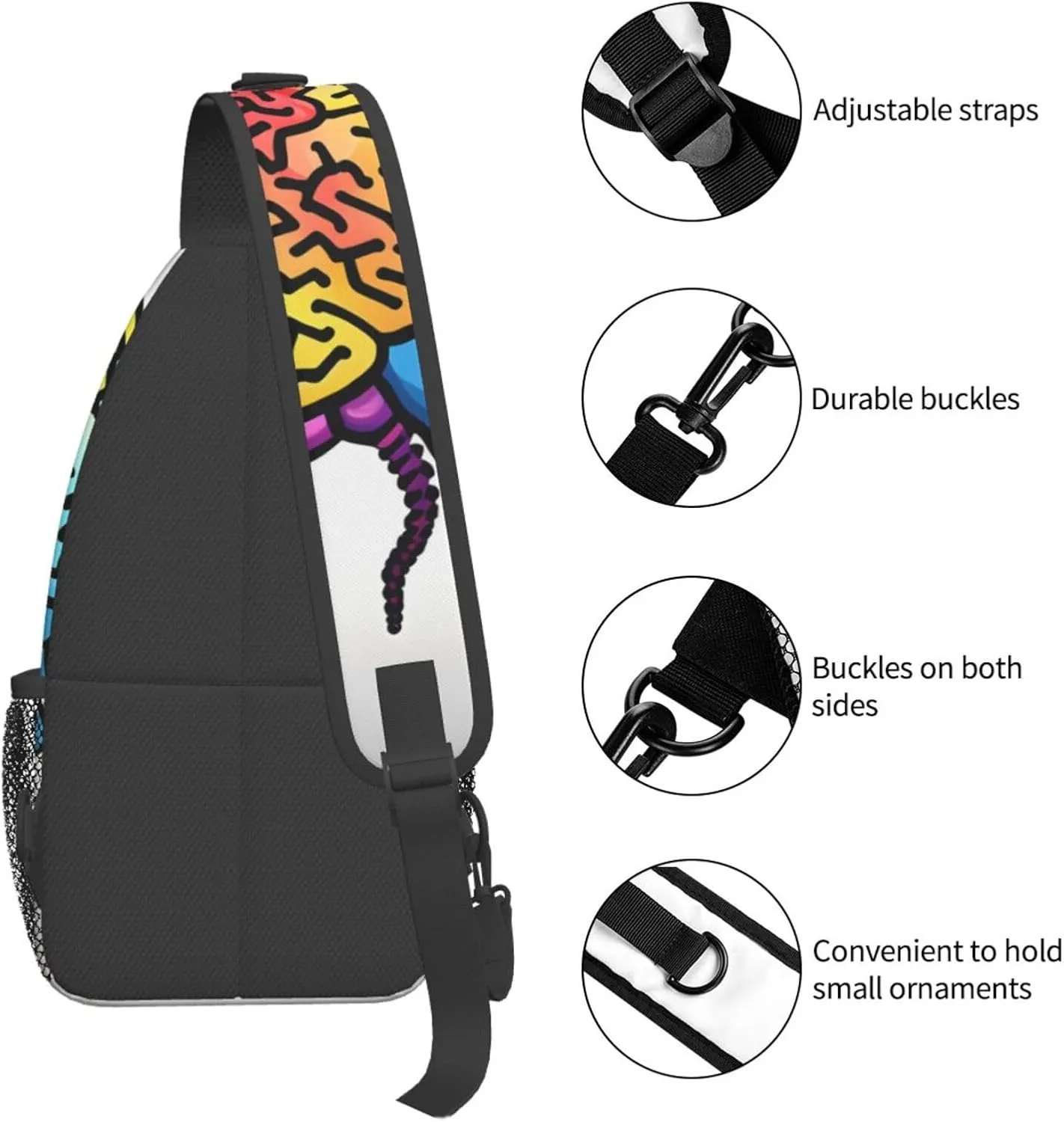 Left and Right Brain Print Sling Backpack, Sling Bag, Crossbody Chest Bag Daypack, for Hiking Travel
