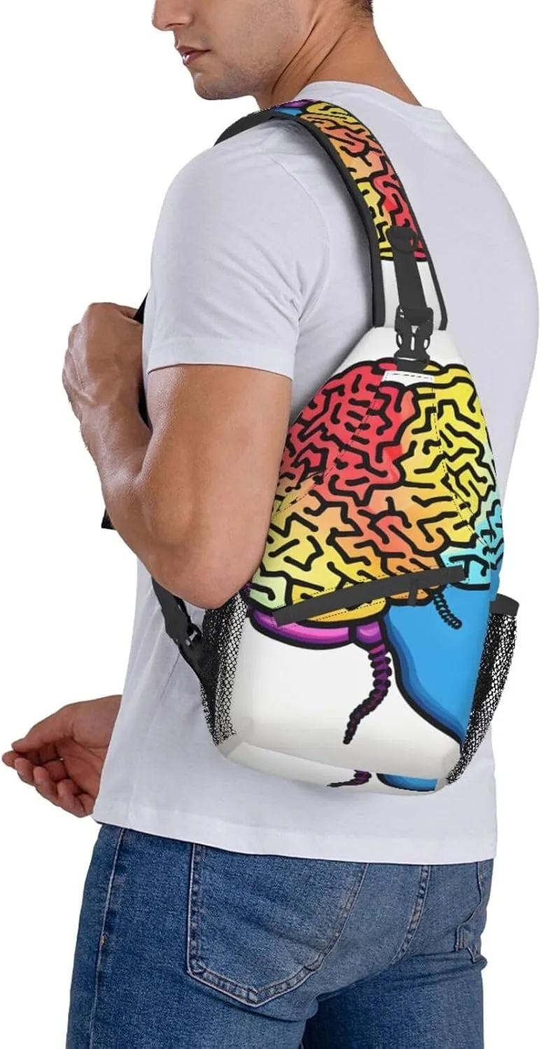 Left and Right Brain Print Sling Backpack, Sling Bag, Crossbody Chest Bag Daypack, for Hiking Travel