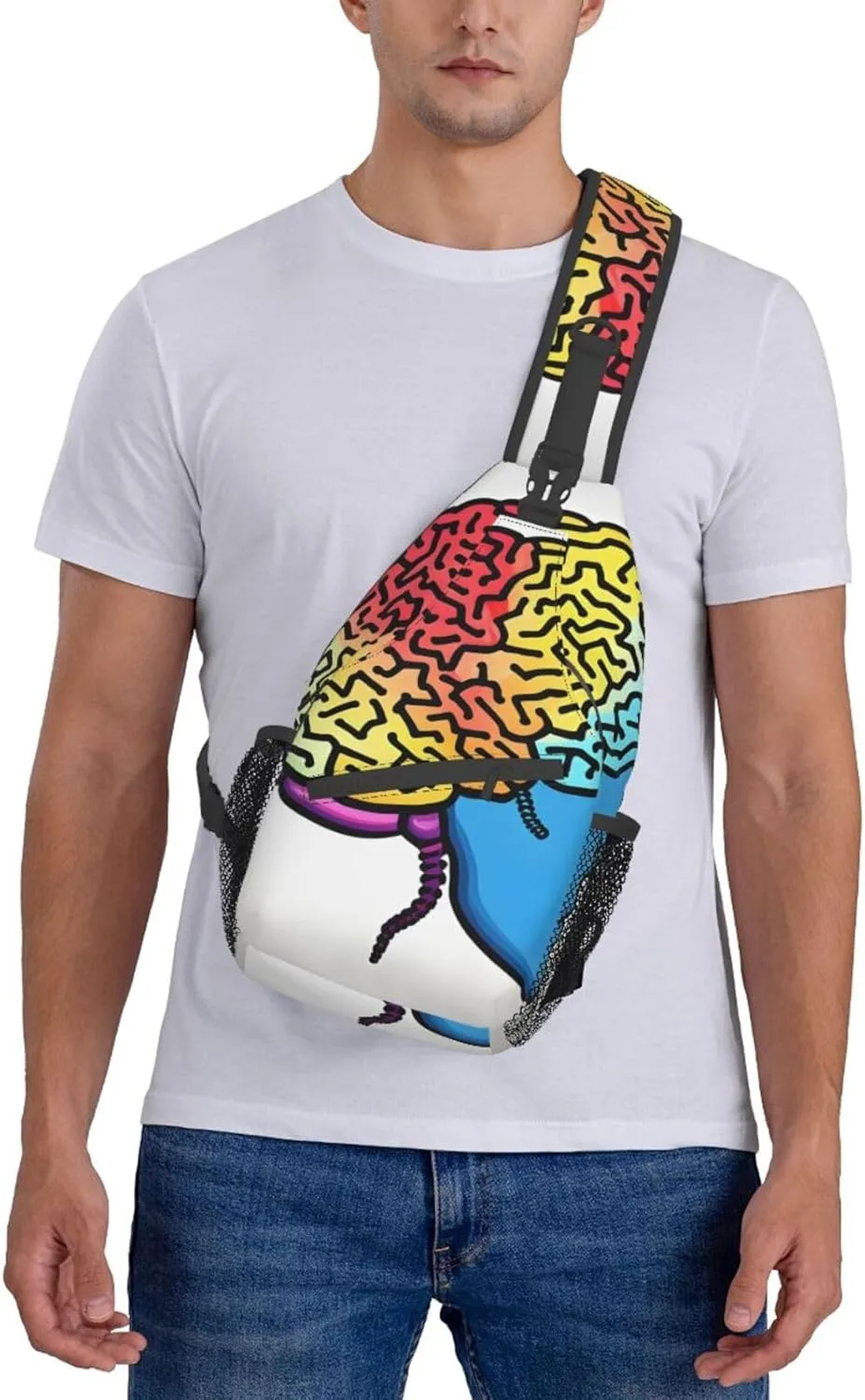 Left and Right Brain Print Sling Backpack, Sling Bag, Crossbody Chest Bag Daypack, for Hiking Travel