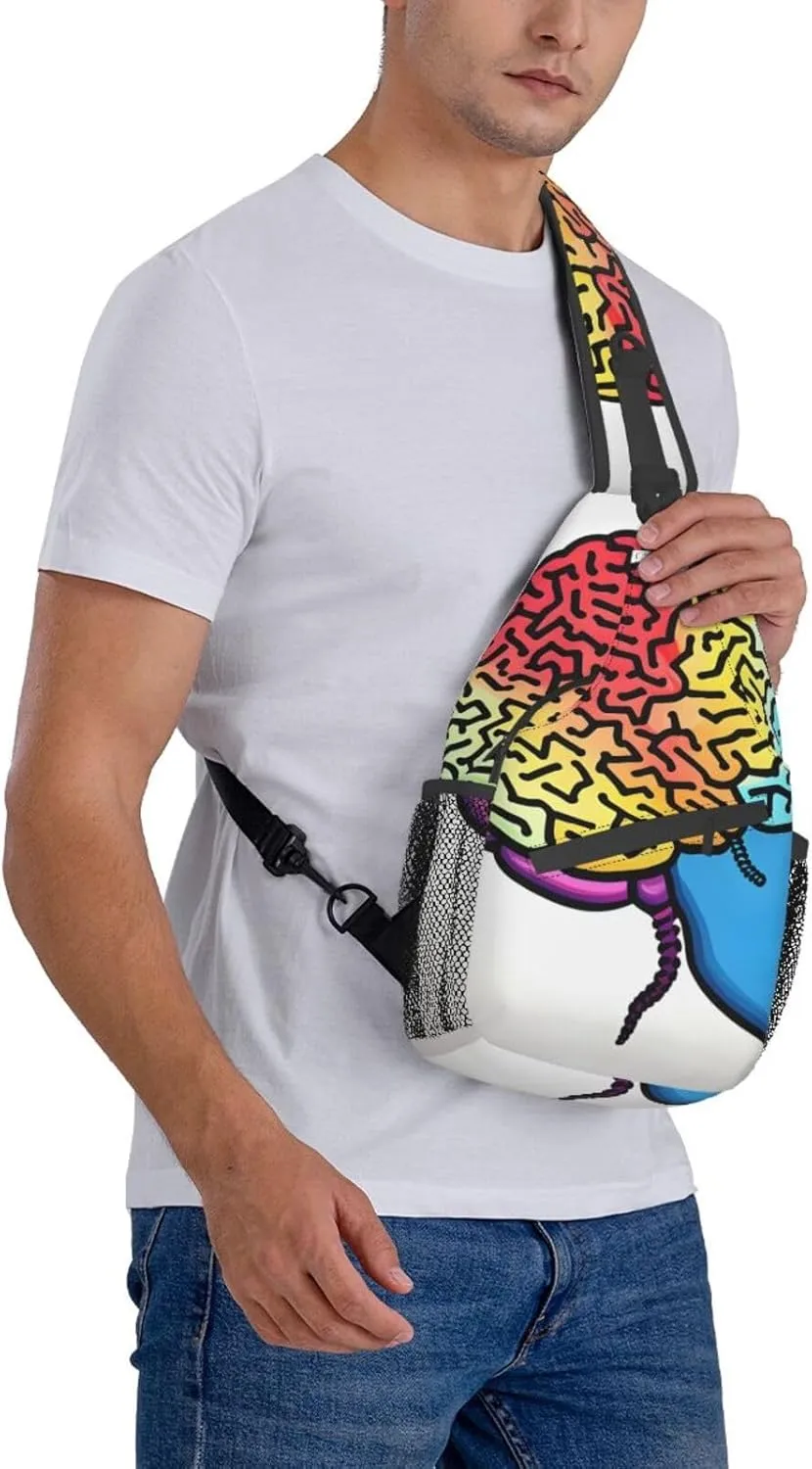 Left and Right Brain Print Sling Backpack, Sling Bag, Crossbody Chest Bag Daypack, for Hiking Travel