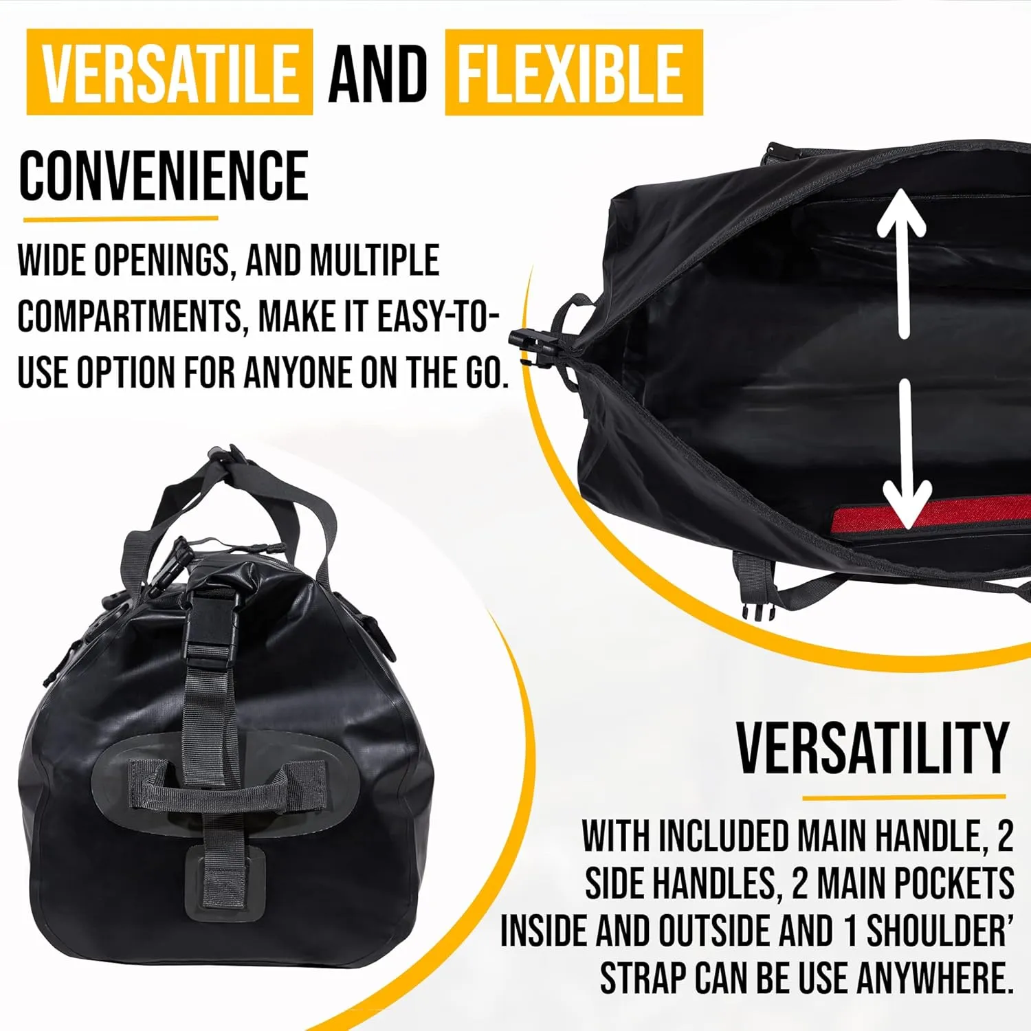 LEGEND Waterproof Duffel Bag - Heavy Duty Duffle Bag for Outdoor, Camping, Boating & Travel, Premium PVC Dry Duffel Bag, Motorcycle Dry Bag with Durable Strap & Handles with Large Storage - 40L Black