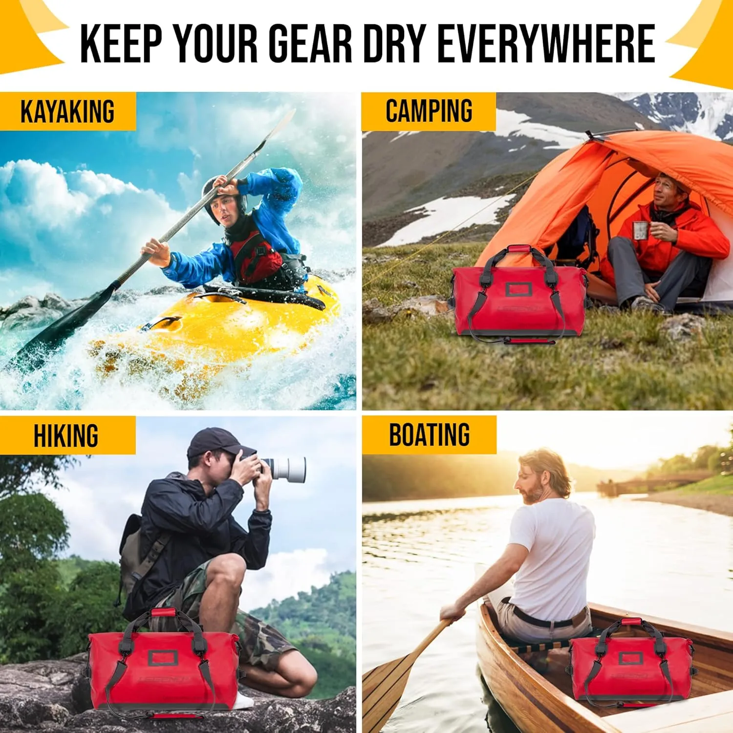 LEGEND Waterproof Duffel Bag - Heavy Duty Duffle Bag for Outdoor, Camping, Boating & Travel, Premium PVC Dry Duffel Bag, Motorcycle Dry Bag with Durable Strap & Handles with Large Storage - 60L Red