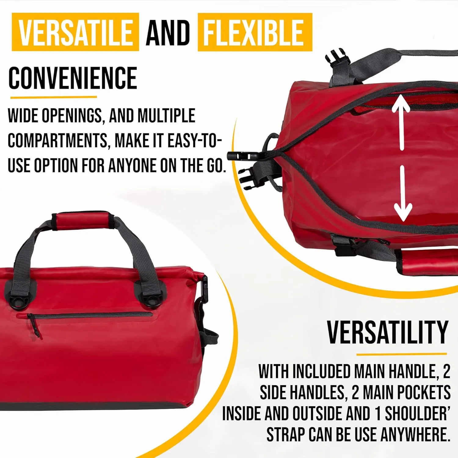 LEGEND Waterproof Duffel Bag - Heavy Duty Duffle Bag for Outdoor, Camping, Boating & Travel, Premium PVC Dry Duffel Bag, Motorcycle Dry Bag with Durable Strap & Handles with Large Storage - 60L Red