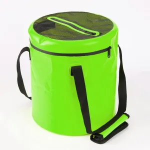 LEIYAN 16L Collapsible Bucket Bag with Handle Lid Collapsible Water Container Fishing Bag Foldable Camping Portable Bucket Foldable for Garden Beach,Fishing,Car Washing (Color : Green, Size : 16L)