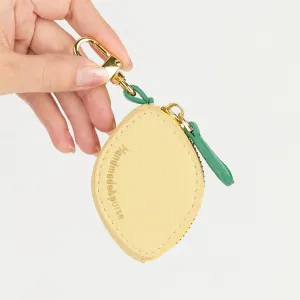 Lemon Shaped Coin Purse with Keychain, Mini Wallet, Yellow and Green, Cute Fashion Accessory