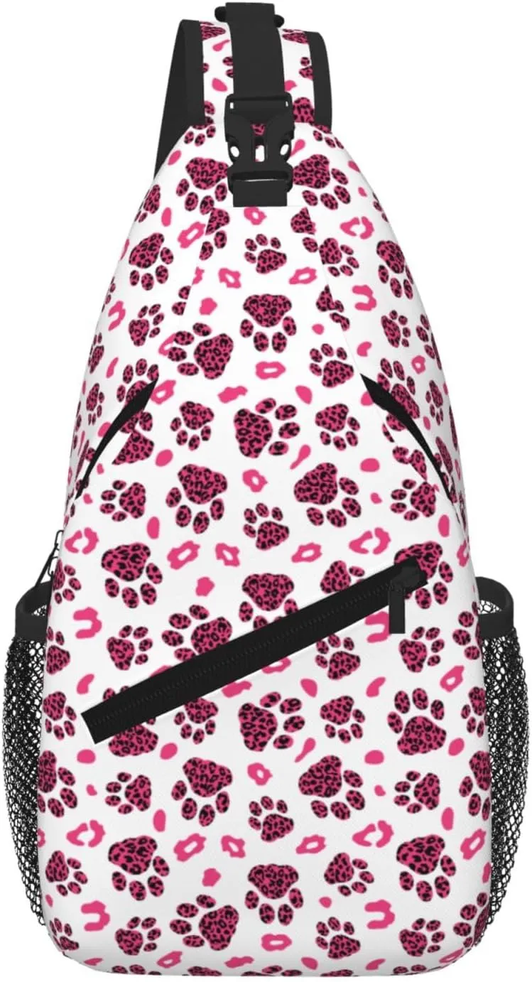 Leopard Animal Skin Of Footprint Sling Shoulder Bag Backpack Adjustable Crossbody Bag Chest Bag Daypack For Men Women Hiking Travel