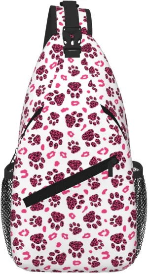 Leopard Animal Skin Of Footprint Sling Shoulder Bag Backpack Adjustable Crossbody Bag Chest Bag Daypack For Men Women Hiking Travel