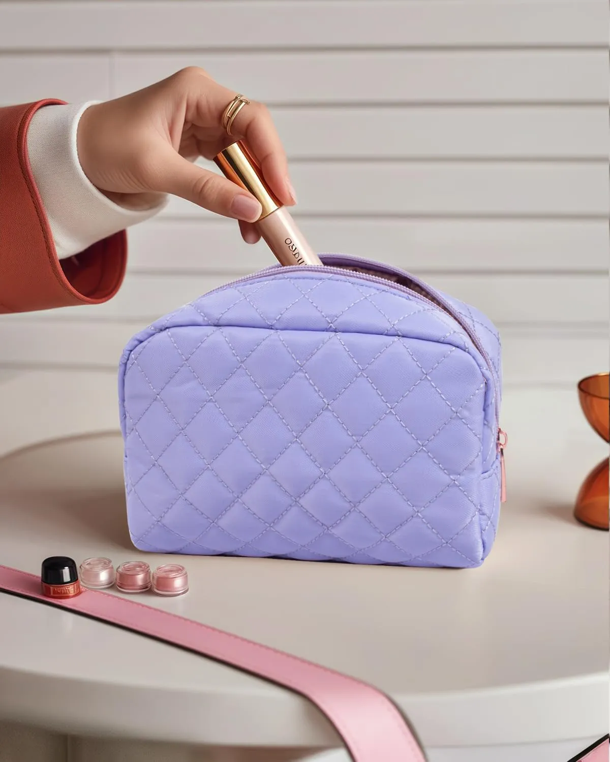 LETGO Makeup Bag Travel Cosmetic Bag,Small Make Up Bags for Women Makeup Organizer Case, Toiletry Bag Quilted Make Up Bags Travel Essentials Toiletries Accessories (Blue)