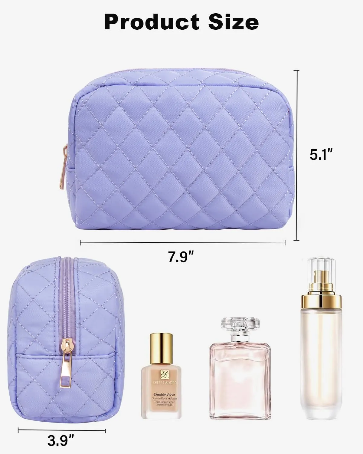 LETGO Makeup Bag Travel Cosmetic Bag,Small Make Up Bags for Women Makeup Organizer Case, Toiletry Bag Quilted Make Up Bags Travel Essentials Toiletries Accessories (Blue)