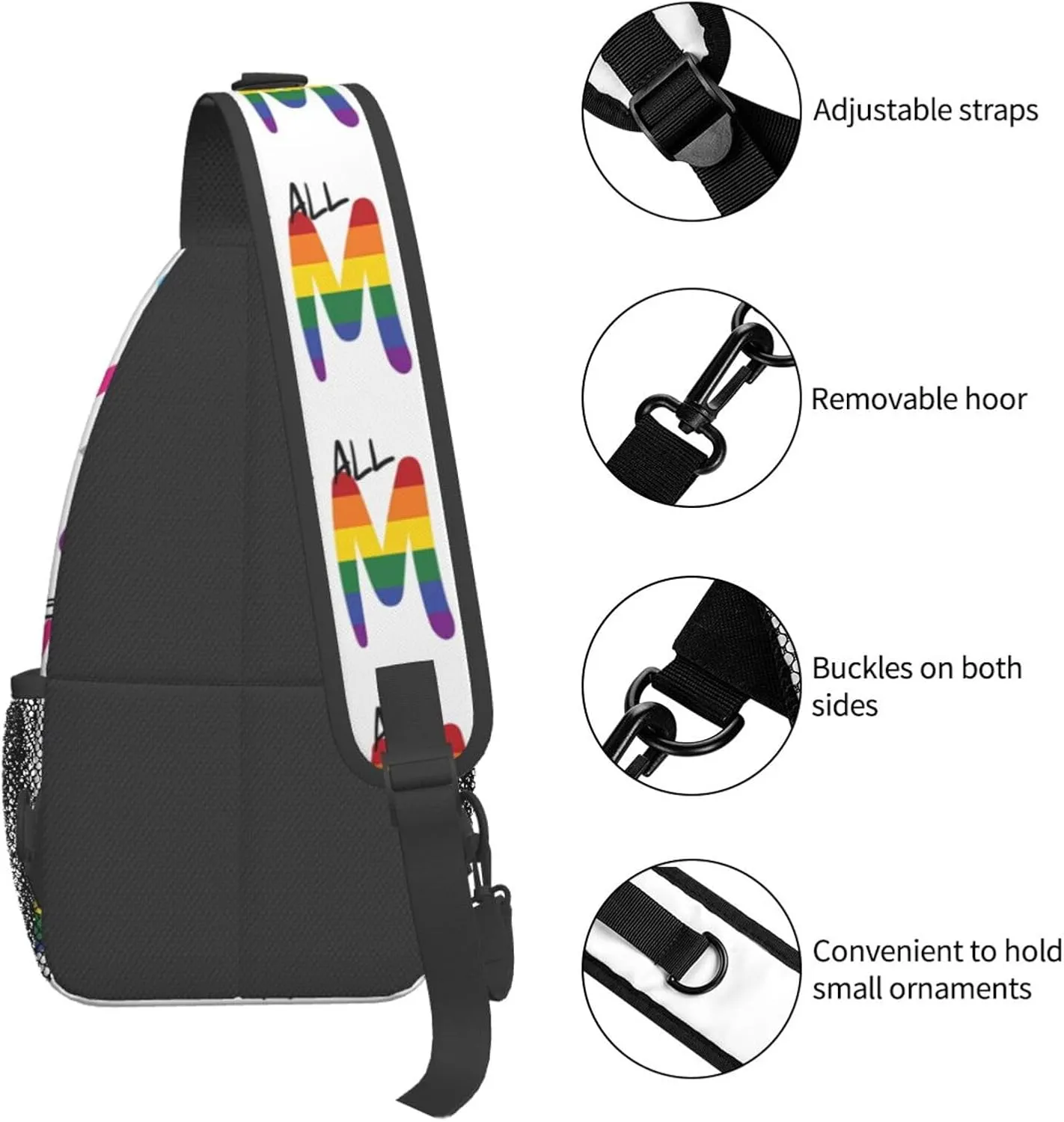 Lgbt Pride Rainbow Gay We Are All Human Chest Sling Bag Crossbody Shoulder Backpack Bag Gym Cycling Daypack Travel Hiking Cross Bag